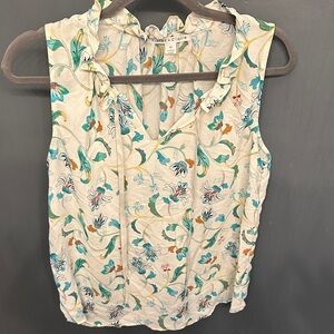 Violet & Claire Floral Ruffle Blouse - Cream and Blue